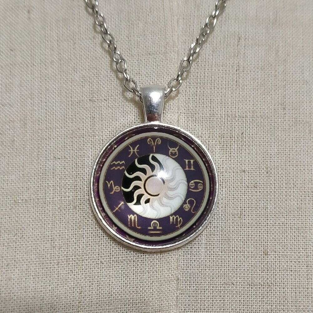 Astrology Sun & Moon Cabochon Pendant Necklace